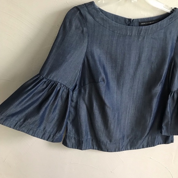 Blue chambray denim colored bell sleeve top - Picture 4 of 7